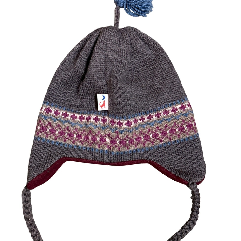 Darn Fine Hats Wool Beanie Hat Pom Pom Ear Flaps Fair Isle Design‎ Vintage - Picture 3 of 5